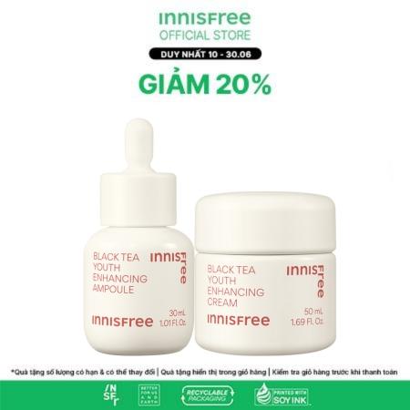 Set tinh chất và kem dưỡng phục hồi trẻ hóa làn da trà đen innisfree Black Tea Youth Enhancing Ampoule & Cream Combo