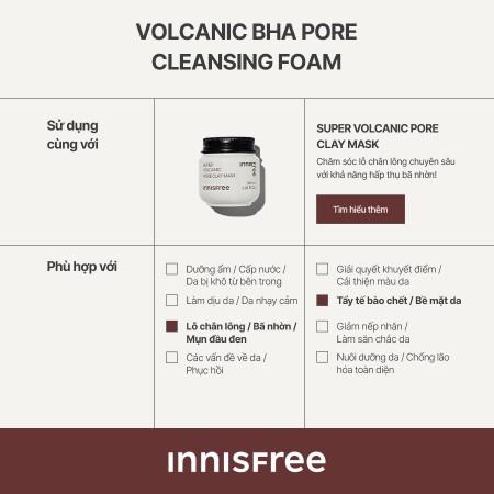 Sữa rửa mặt se khít lỗ chân lông INNISFREE Volcanic Pore BHA Cleansing Foam 150 g