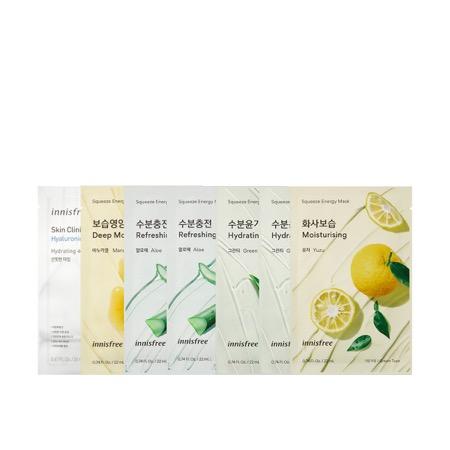 Set 7 mặt nạ dưỡng ẩm cho da innisfree 7 My Real Squeeze Mask & Jeju Root Energy Mask Moisturizing Combo