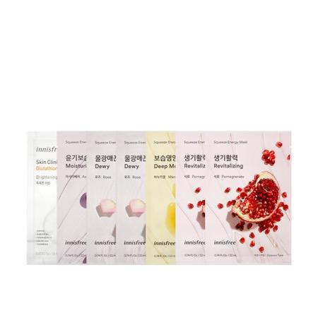 Set 7 mặt nạ dưỡng da trắng sáng innisfree 7 My Real Squeeze Mask & Jeju Root Energy Mask Brightening Combo