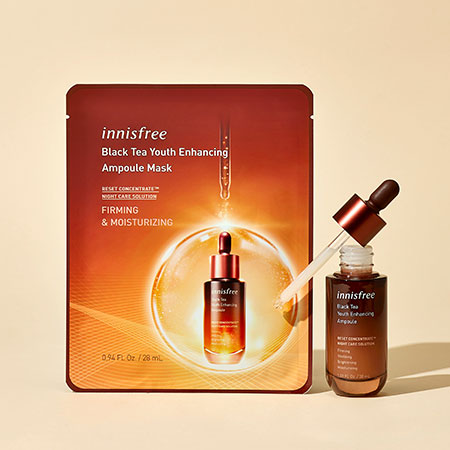 Bộ mặt nạ phục hồi da innisfree Black Tea Youth Enhancing Ampoule Mask 28 mL