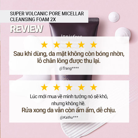 Sữa rửa mặt sạch sâu lỗ chân lông đá tro núi lửa innisfree Super Volcanic Pore Micellar Cleansing Foam 2X 150 mL