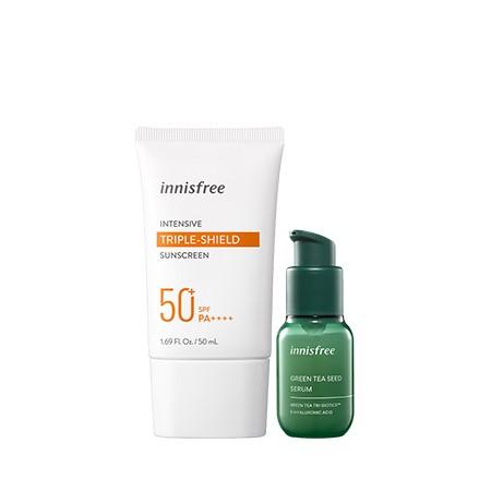 Set kem chống nắng 3 tác dụng và tinh chất trà xanh minisize innisfree Intensive Triple-shield Sunscreen & Green Tea Seed Serum Combo