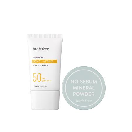 Set kem chống nắng lâu trôi và phấn phủ bột kiềm dầu innisfree Long-lasting Sunscreen & No Sebum Mineral Powder Combo