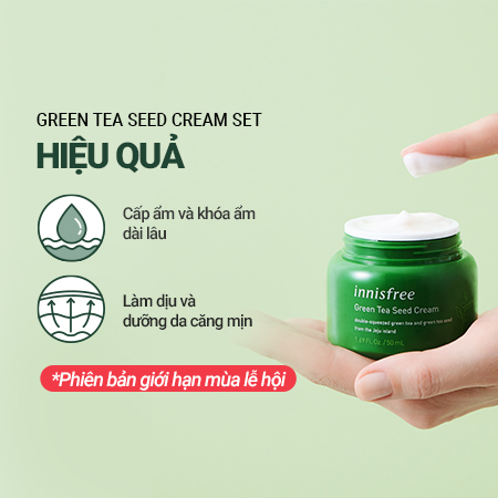 [Phiên bản Green Holidays] Bộ cấp ẩm và dưỡng da mịn màng mầm trà xanh innisfree Green Tea Seed Cream Set