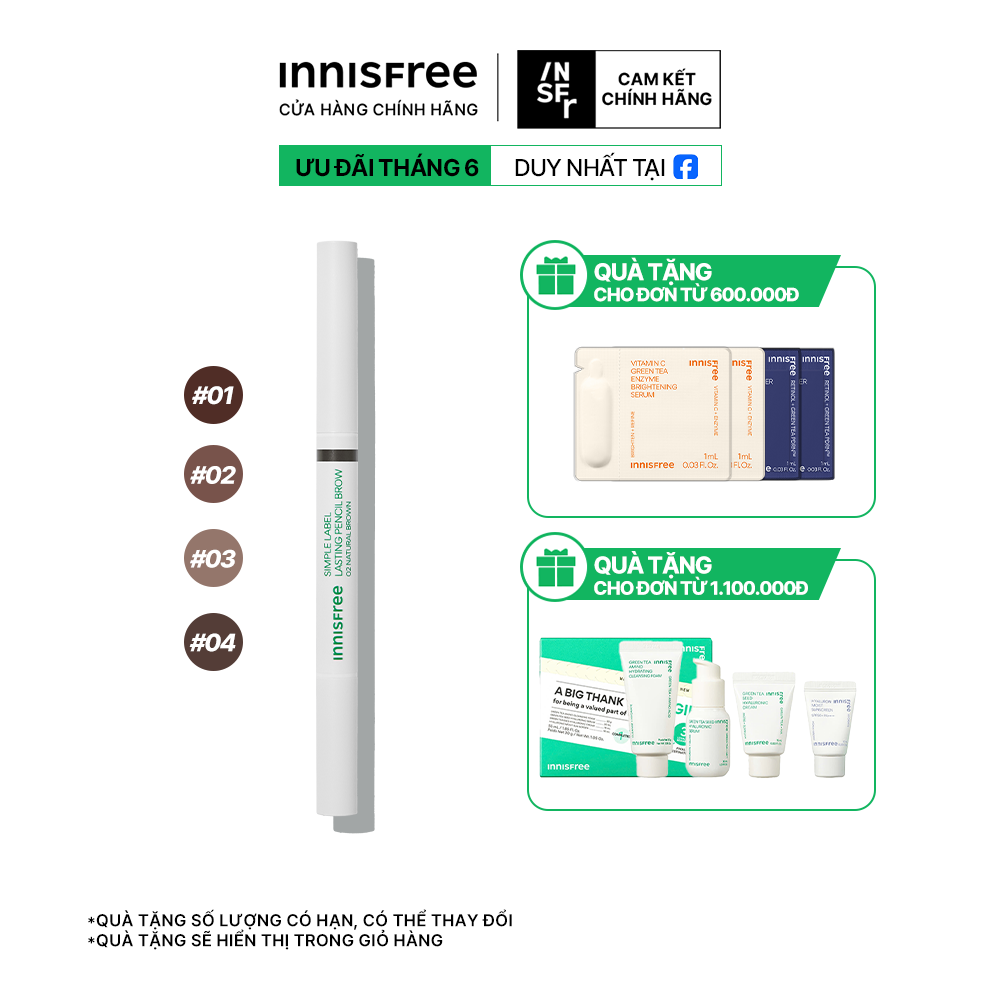 Chì kẻ lông mày lâu trôi innisfree Simple Label Lasting Pencil Brow 0.15 g