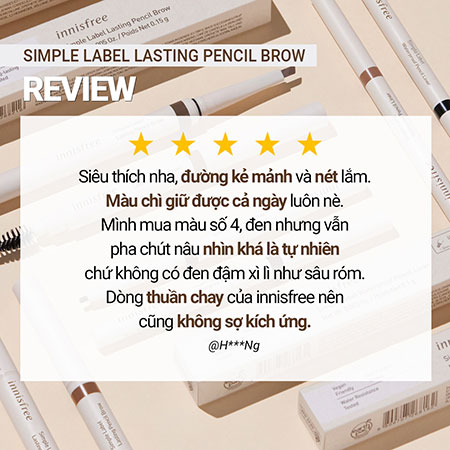 Chì kẻ mày thuần chay lâu trôi innisfree Simple Label Lasting Pencil Brow 0.15 g