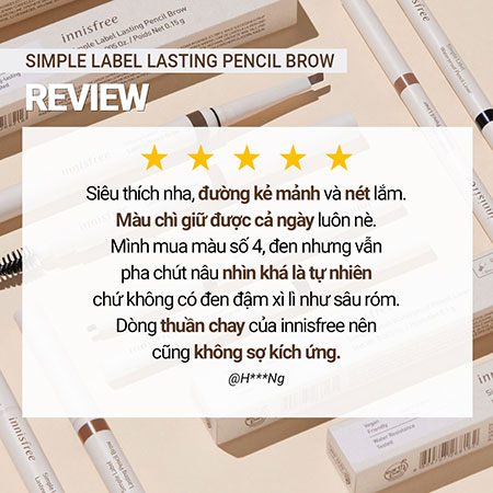 Chì kẻ lông mày lâu trôi innisfree Simple Label Lasting Pencil Brow 0.15 g HSD T8-2025