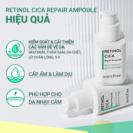 (ĐỘC QUYỀN) Set tinh chất dưỡng sáng và dưỡng ẩm kết hợp phục hồi da và kiềm dầu INNISFREE Vitamin C Green Tea & Green Tea Seed Hyaluronic Serum & No Sebum Mineral Powder & Retinol Cica Ampoule Combo