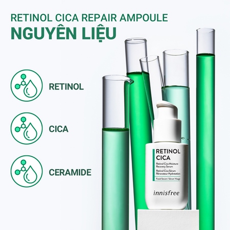 (ĐỘC QUYỀN) Set tinh chất dưỡng sáng và dưỡng ẩm kết hợp phục hồi da và kiềm dầu INNISFREE Vitamin C Green Tea & Green Tea Seed Hyaluronic Serum & No Sebum Mineral Powder & Retinol Cica Ampoule Combo