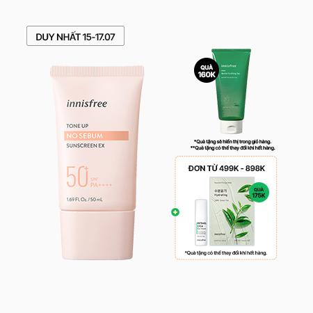 Kem chống nắng nâng tông kiềm dầu innisfree Tone Up No Sebum Sunscreen EX SPF 50+ PA++++ 50 mL