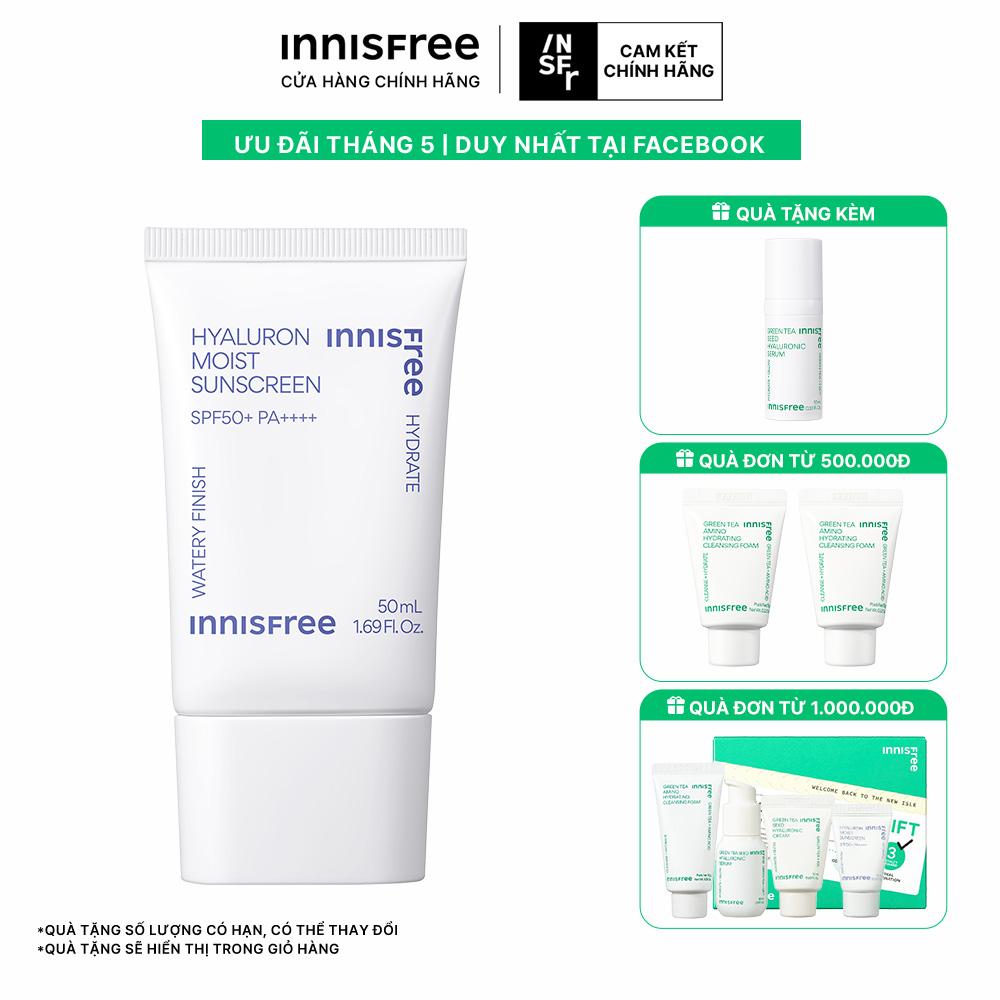 Kem chống nắng dưỡng ẩm & cải thiện nếp nhăn innisfree Hyaluron Moist Sunscreen Essence Texture SPF50+ PA++++ 50 mL