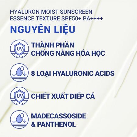 Kem chống nắng dưỡng ẩm & cải thiện nếp nhăn INNISFREE Hyaluron Moist Sunscreen Essence Texture SPF50+ PA++++ 50 mL