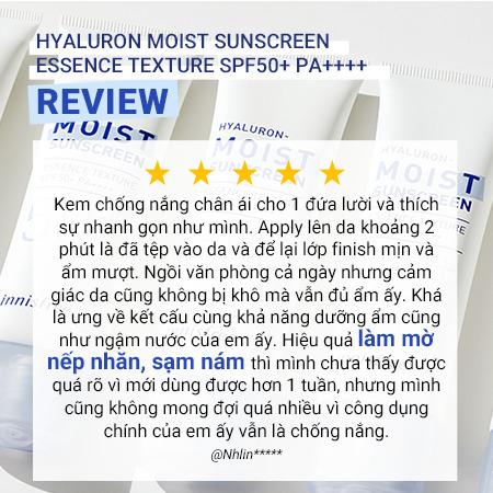 Kem chống nắng dưỡng ẩm & cải thiện nếp nhăn innisfree Hyaluron Moist Sunscreen Essence Texture SPF50+ PA++++ 50 mL