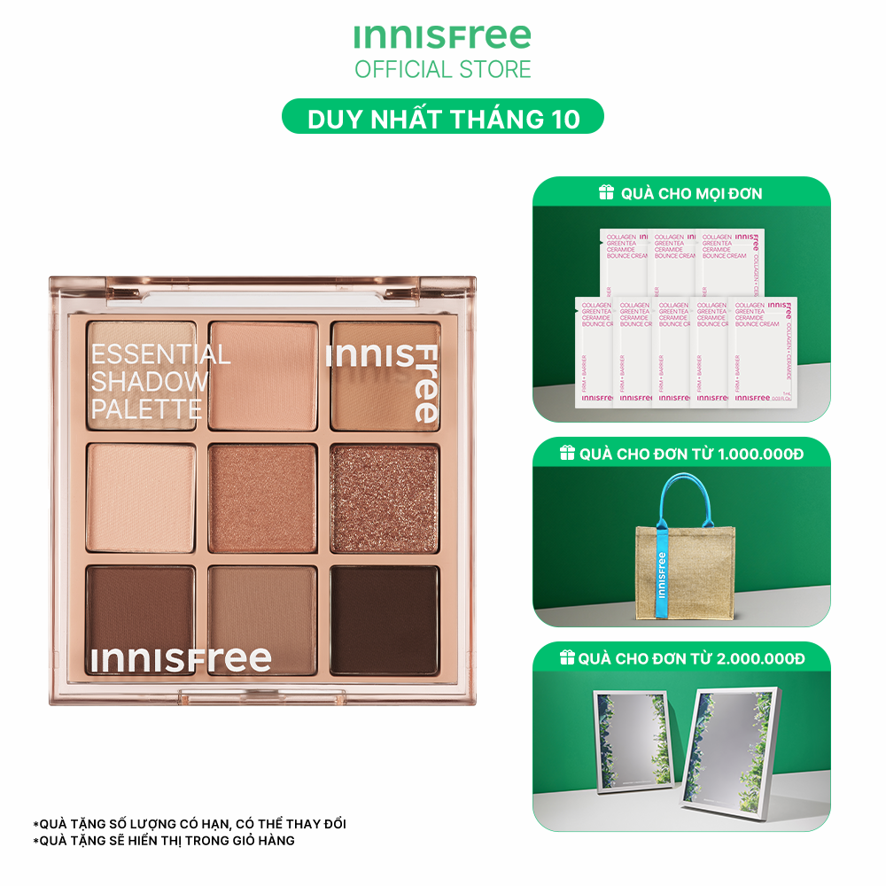 Bảng phấn mắt các màu cơ bản innisfree Essential Shadow Palette 8.3 ~ 8.7 g HSD T9-2025