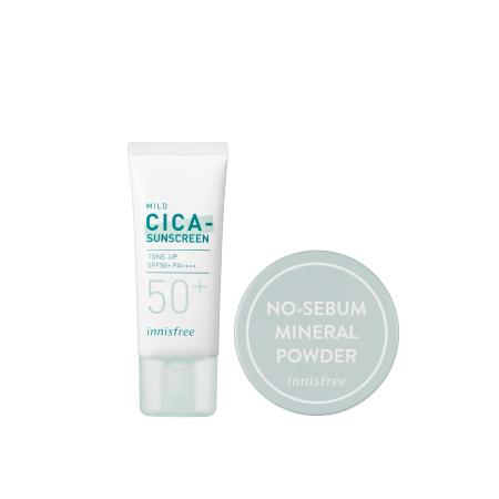 Set tinh chất dưỡng ẩm và kem chống nắng nâng tông làm dịu da mẩn đỏ innisfree Green Tea Seed Serum & Mild Cica Sunscreen Minisize Combo
