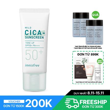 Kem chống nắng nâng tông làm dịu da mẩn đỏ innisfree Mild Cica Suncreen Tone Up SPF 50+ PA++++ 35 mL