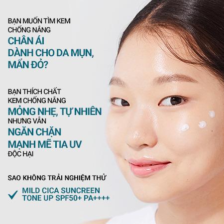 Kem chống nắng nâng tông làm dịu da mẩn đỏ innisfree Mild Cica Suncreen Tone Up SPF 50+ PA++++ 35 mL
