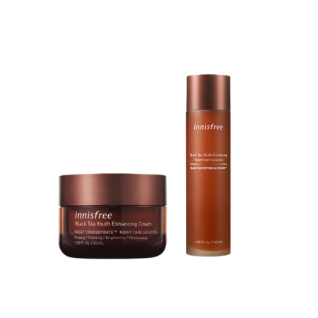 Set nước dưỡng ngăn ngừa lão hóa từ trà đen innisfree Black tea Youth Enhancing Treatment Essence và kem dưỡng da ban đêm ngăn ngừa lão hóa từ trà đen innisfree Black Tea Youth Enhancing Cream