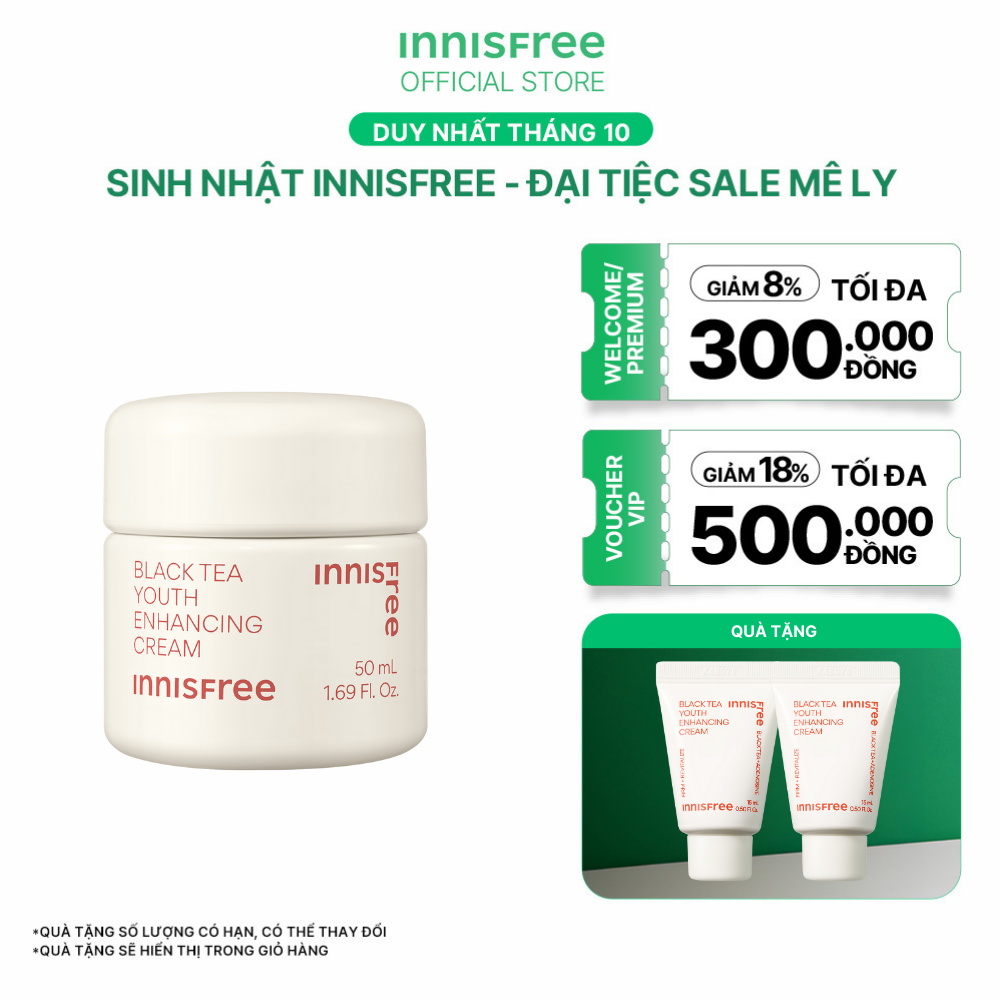 Kem dưỡng da ban đêm ngăn ngừa lão hóa từ trà đen innisfree Black Tea Enhancing Cream 50 mL 