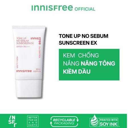 [Phiên bản 2023] Kem chống nắng nâng tông kiềm dầu innisfree Tone Up No Sebum Sunscreen EX SPF 50+ PA++++ 60 mL