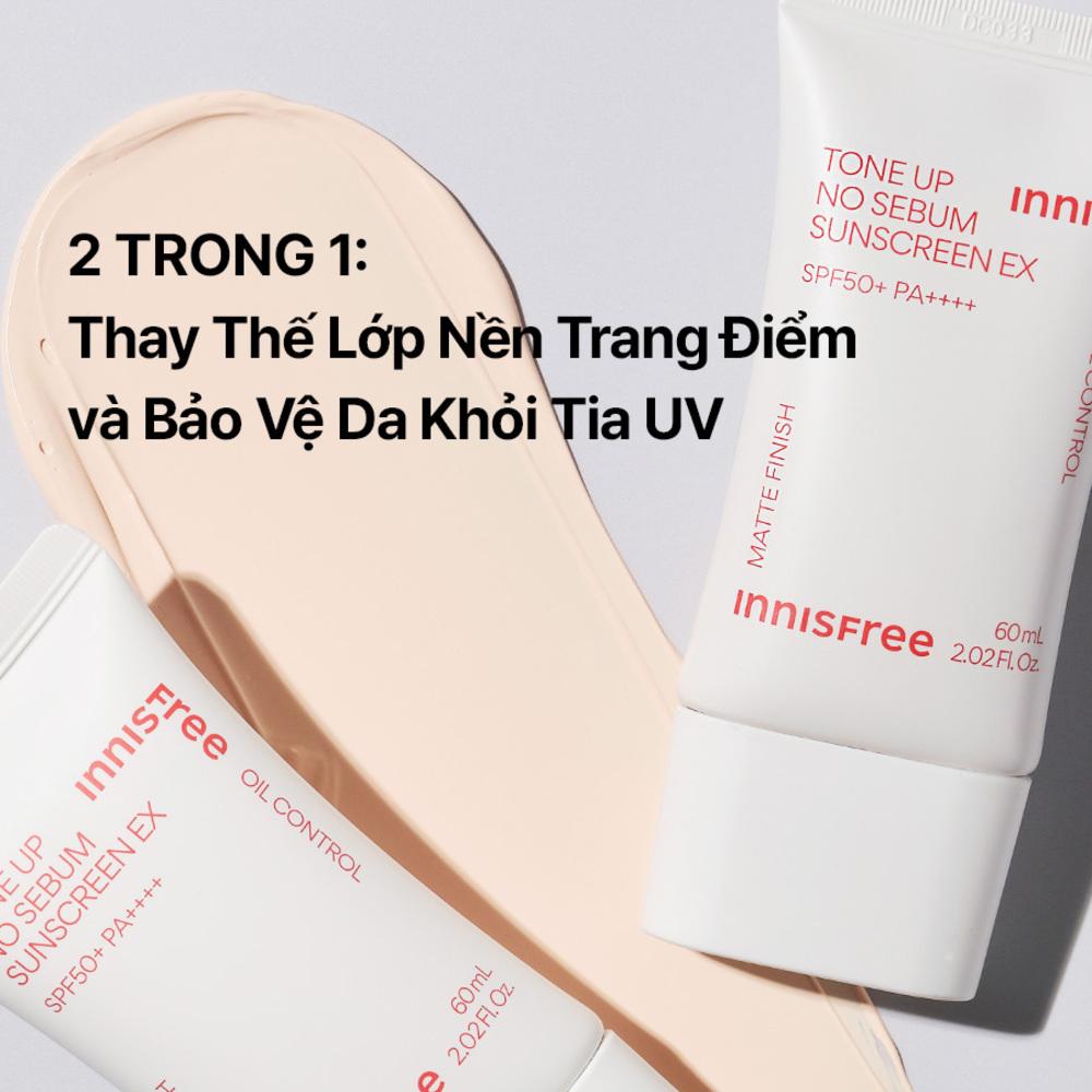 Kem chống nắng nâng tông INNISFREE Tone Up No Sebum Sunscreen EX SPF 50+ PA++++ 60 mL