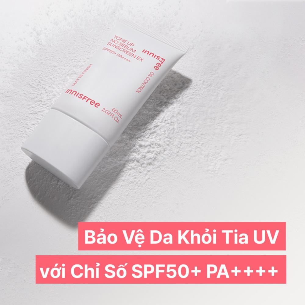 [Phiên bản 2023] Kem chống nắng nâng tông kiềm dầu innisfree Tone Up No Sebum Sunscreen EX SPF 50+ PA++++ 60 mL