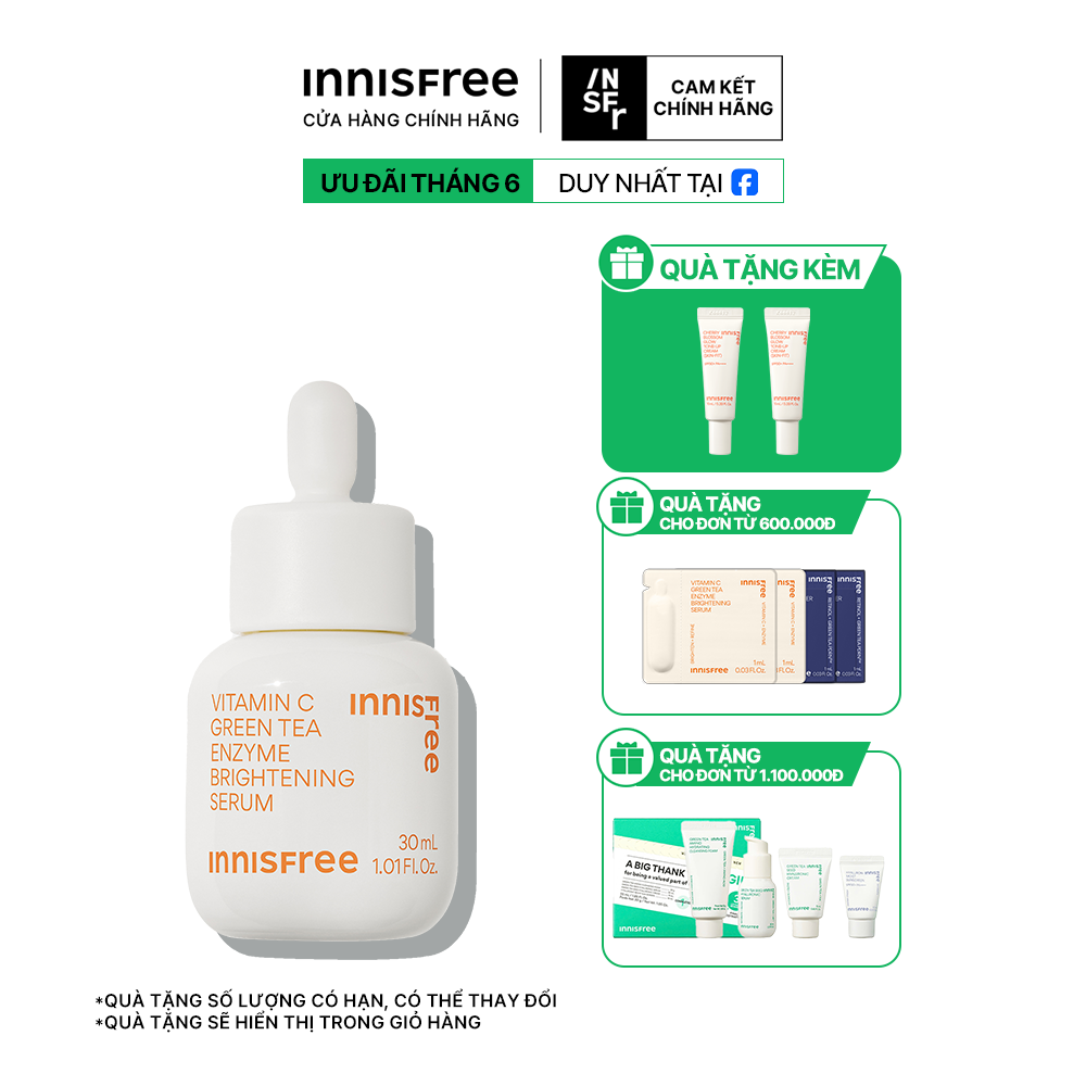 Serum Vitamin C sáng da, mờ thâm mụn INNISFREE Green Tea Enzyme Brightening Serum 30ml
