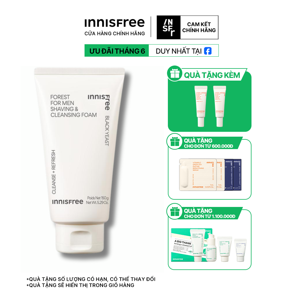  Sữa rửa mặt kết hợp làm mềm vùng da cạo râu innisfree Forest for men Shaving & Cleansing Foam 150 mL