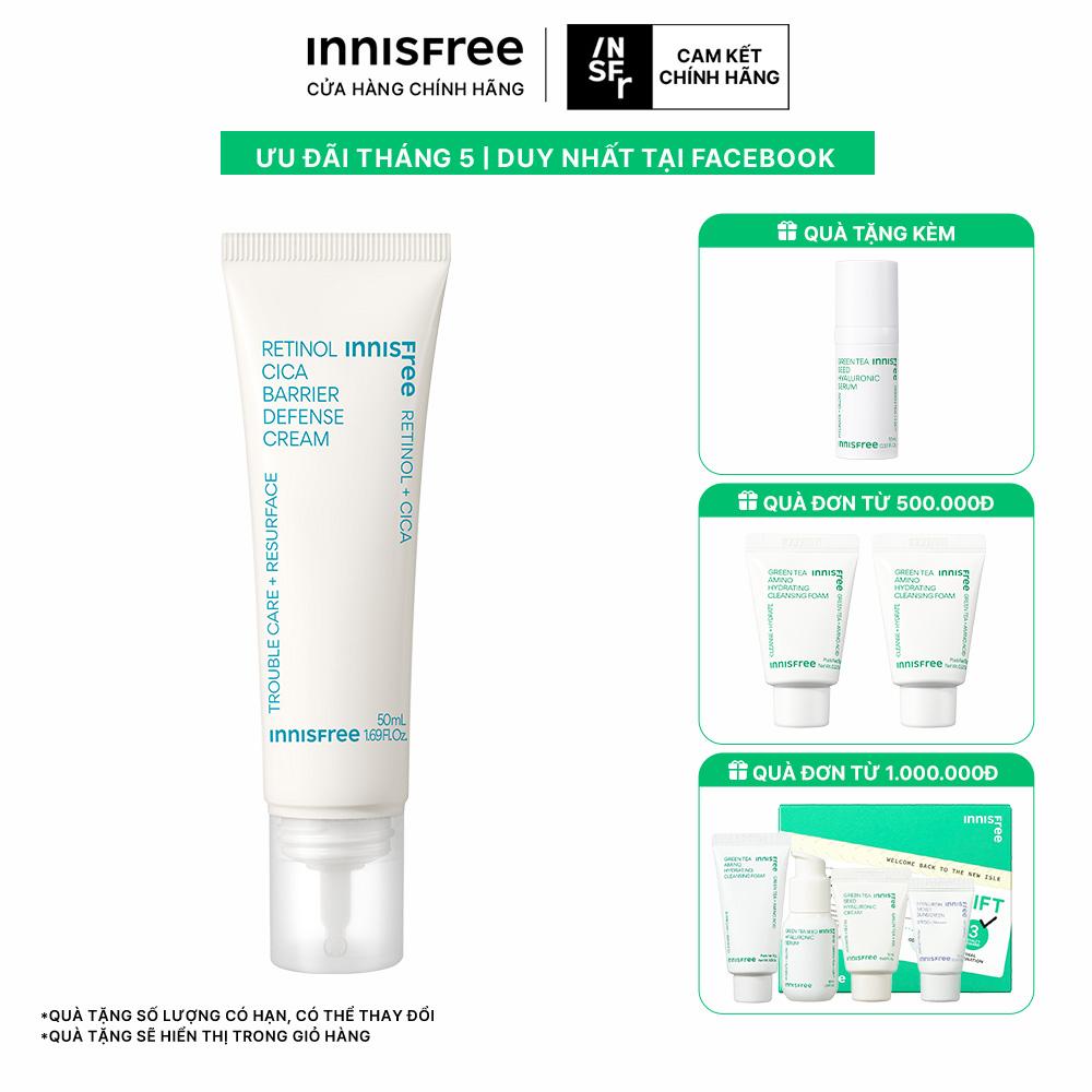 (Sản Phẩm Mới) Kem dưỡng làm dịu và phục hồi da INNISFREE Retinol Cica Barrier Defense Cream 50 mL