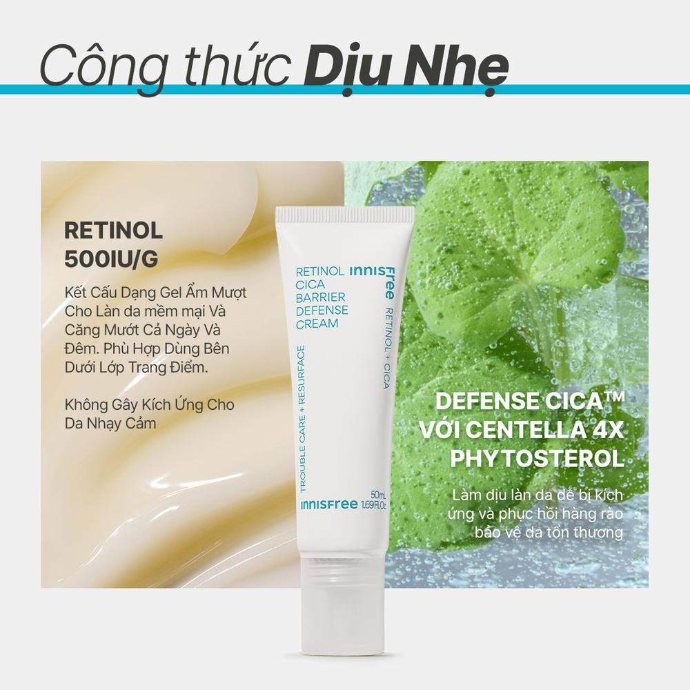 (Sản Phẩm Mới) Kem dưỡng làm dịu và phục hồi da INNISFREE Retinol Cica Barrier Defense Cream 50 mL