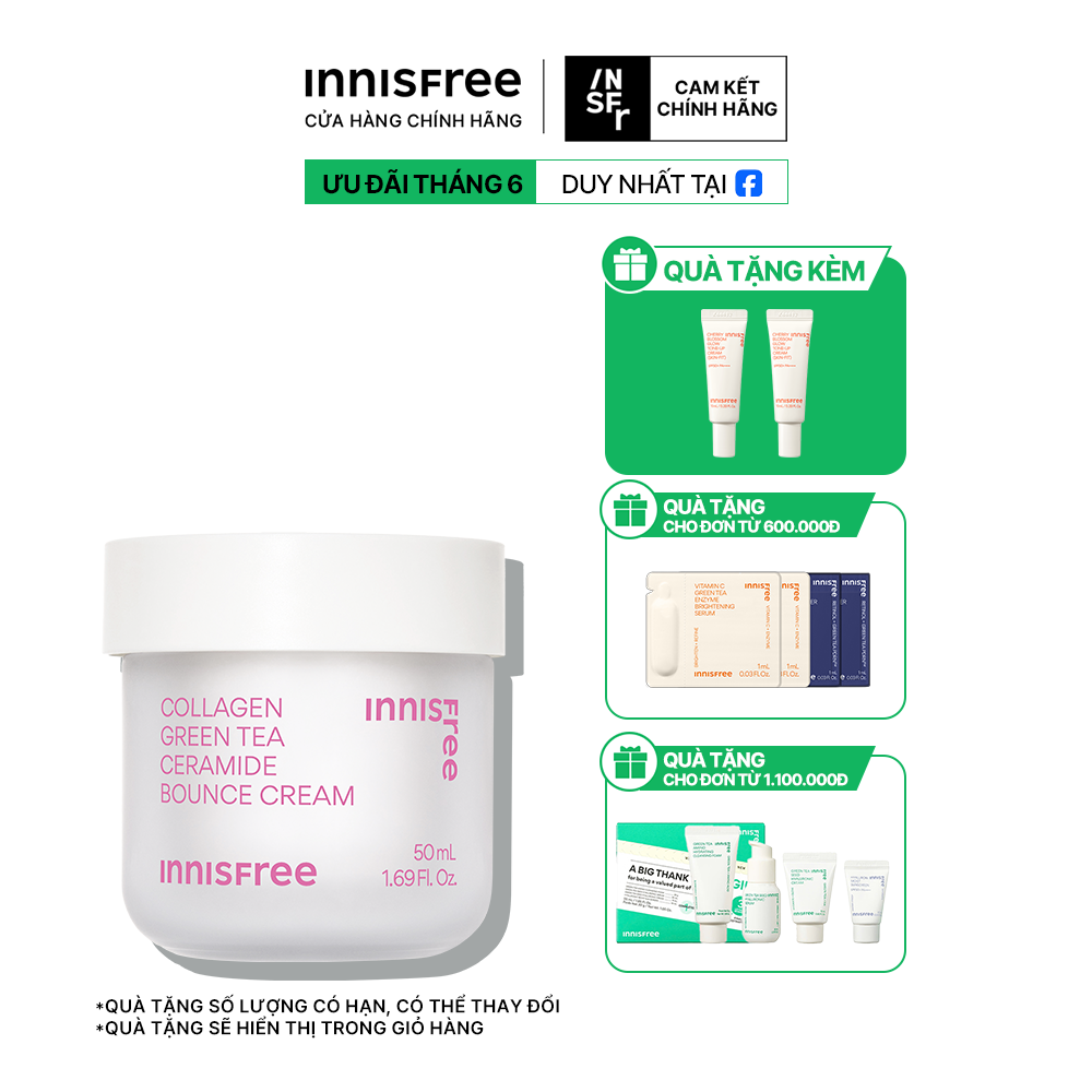 Kem dưỡng giúp làm mờ các dấu hiệu lão hóa trên da INNISFREE Collagen Green Tea Ceramide Bounce Cream 50mL