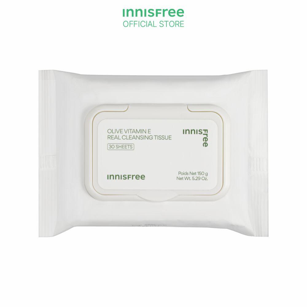 Khăn tẩy trang tiện lợi INNISFREE Olive Vitamin E Real Cleansing Tissue 30 miếng