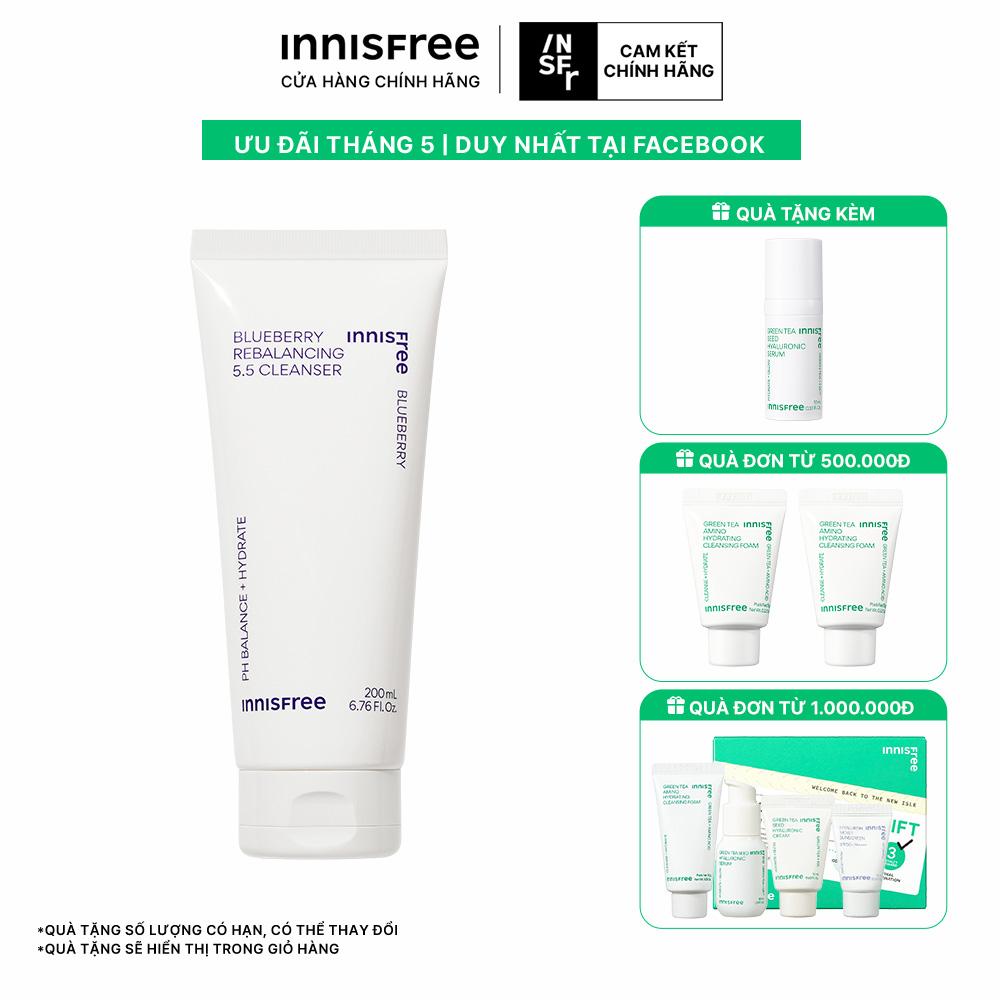 Sữa rửa mặt cân bằng giữ ẩm da INNISFREE Blueberry Rebalancing 5.5 Cleanser 200 mL