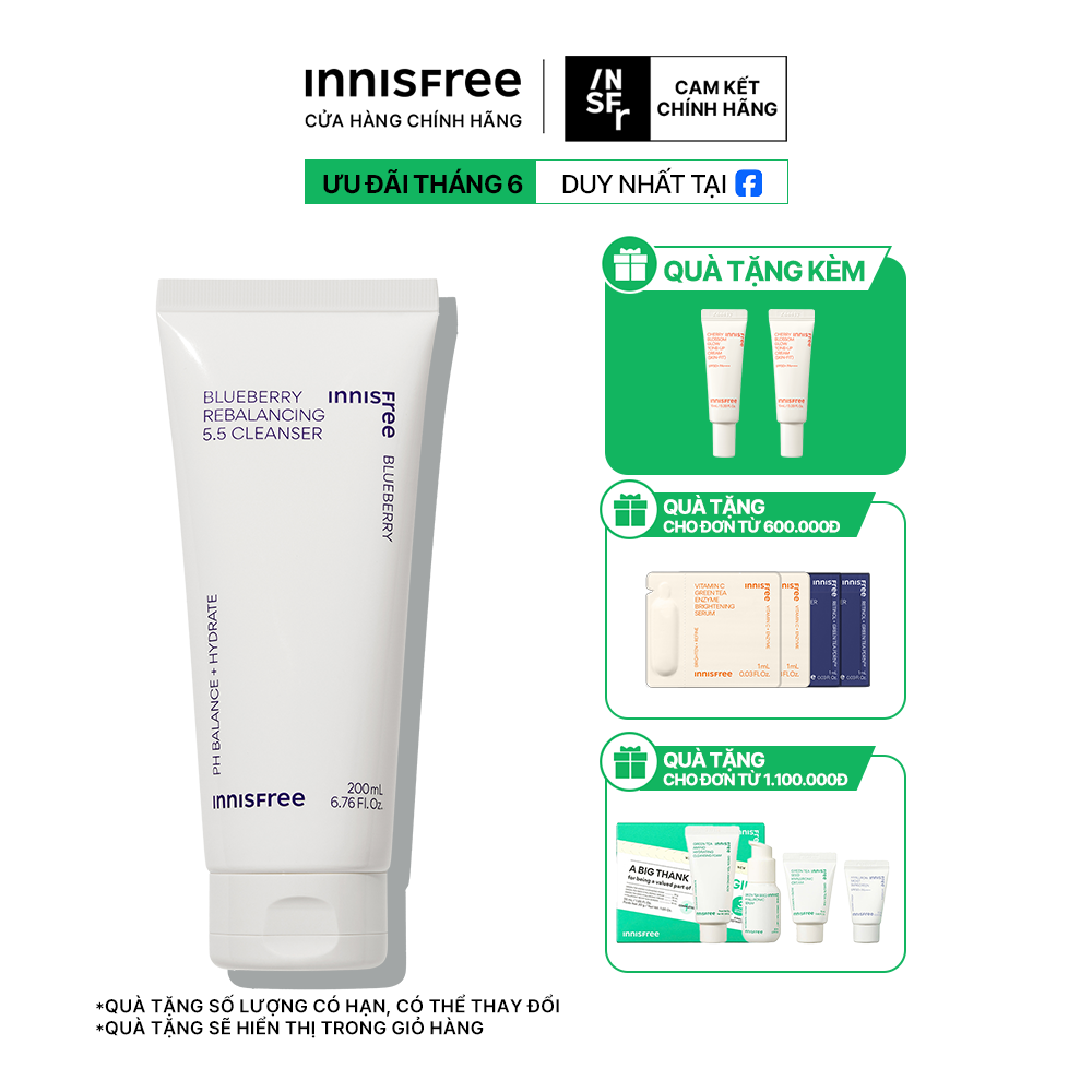 Sữa rửa mặt cân bằng giữ ẩm da INNISFREE Blueberry Rebalancing 5.5 Cleanser 200 mL
