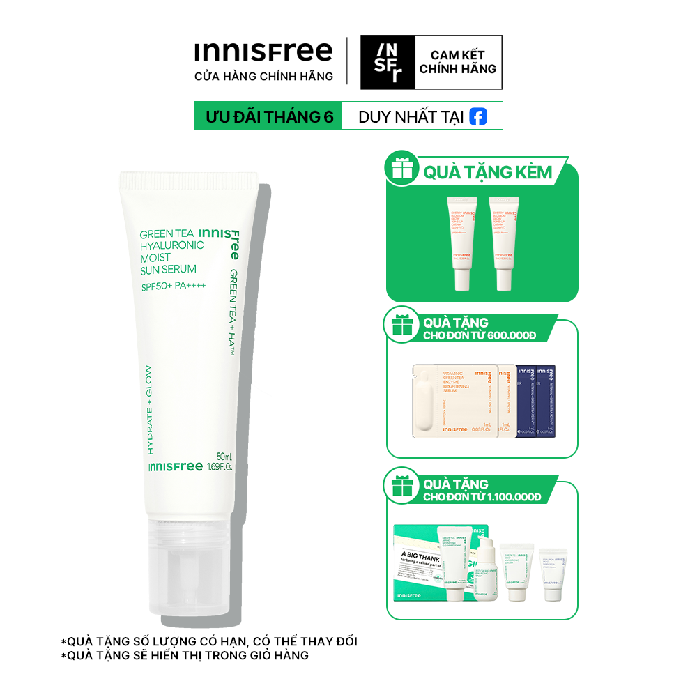 Tinh chất chống nắng dưỡng ẩm Trà Xanh INNISFREE Green Tea Hyaluronic Acid Moisture Serum SPF50+ PA++++ 50mL