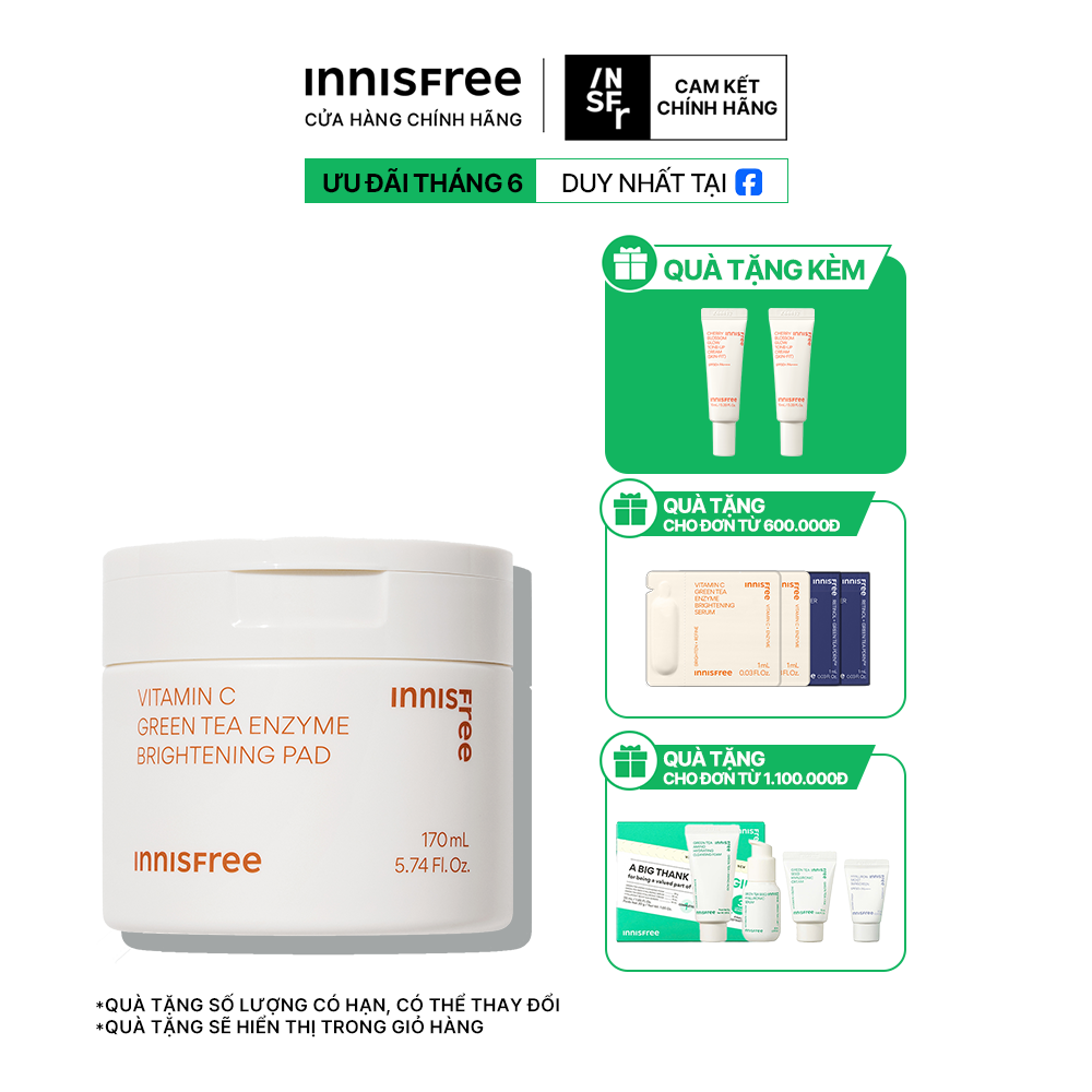 Vita C Pad dưỡng sáng da 60 miếng innisfree Vita C Pad Green Tea Enzyme 170 mL