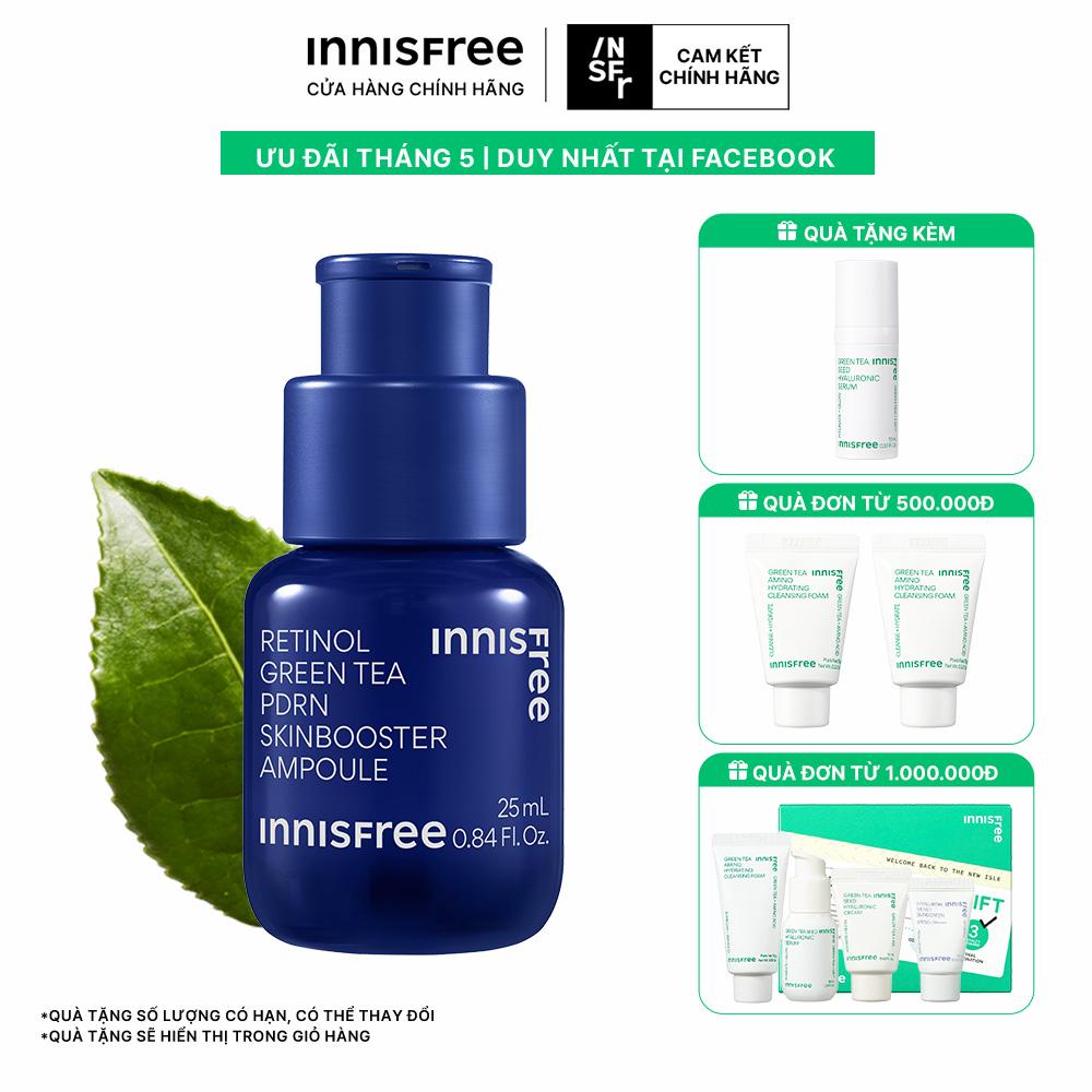 Serum PDRN tế bào gốc trà xanh cho da căng bóng, đàn hồi INNISFREE Retinol Green Tea PDRN Ampoule 25 mL