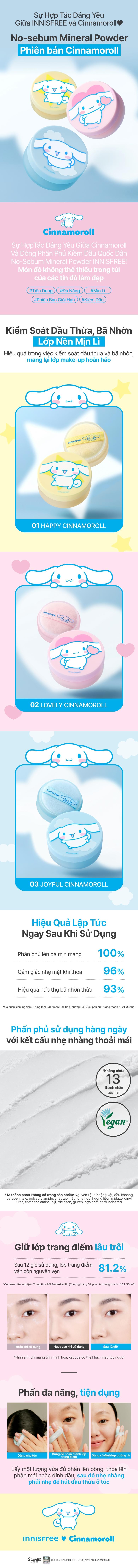 [Phiên bản CINNAMOROLL] Phấn phủ bột kiềm dầu, mịn lì lâu trôi INNISFREE No Sebum Mineral Powder 5g