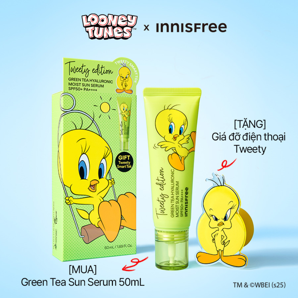 [Phiên bản Tweety] Tinh chất chống nắng dưỡng ẩm Trà Xanh INNISFREE Green Tea Hyaluronic Acid Moisture Serum SPF50+ PA++++ 50mL