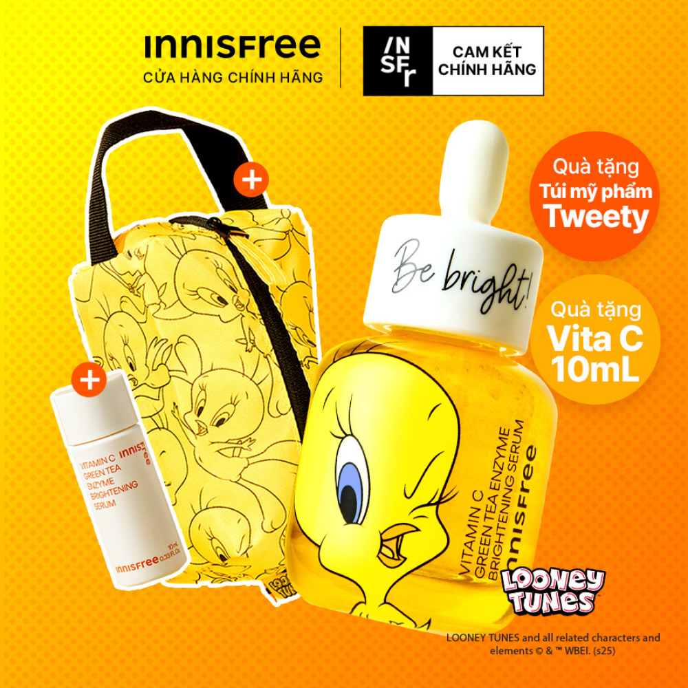 [Phiên bản Tweety] Serum Vitamin C sáng da, mờ thâm mụn INNISFREE Green Tea Enzyme Brightening Serum 30ml
