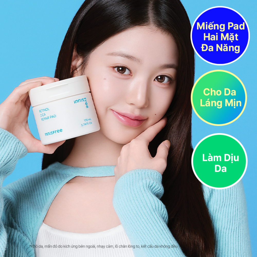 Toner Pad tinh chất Retinol Cica kiểm soát dầu mụn cho da láng mịn 60 miếng INNISFREE RETINOL CICA PAD 170mL