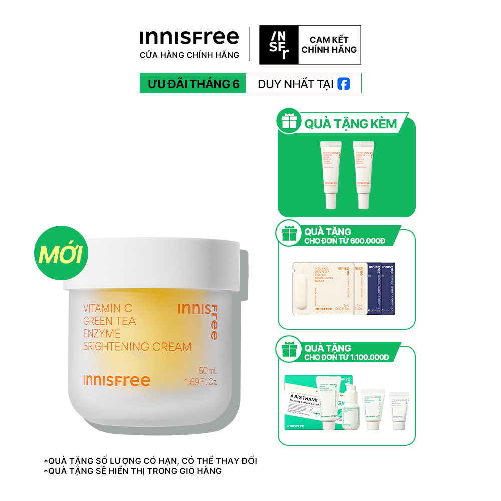 Kem dưỡng Vitamin C sáng da, mờ thâm dạng gel INNISFREE Green Tea Enzyme Brightening Cream 50ml