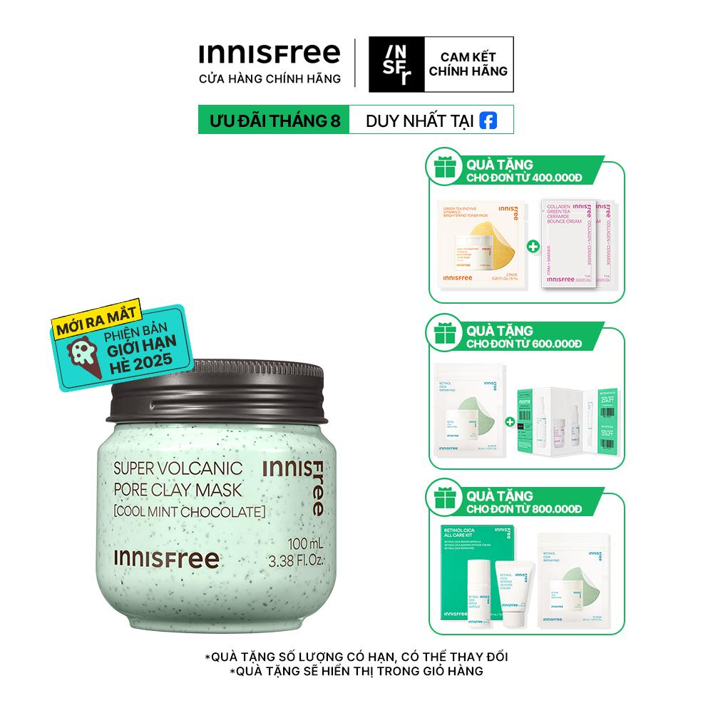 [COOL MINT CHOCOLATE] Siêu mặt nạ đất sét tro núi lửa phiên bản socola bạc hà INNISFREE Super Volcanic Pore Clay Mask 100mL