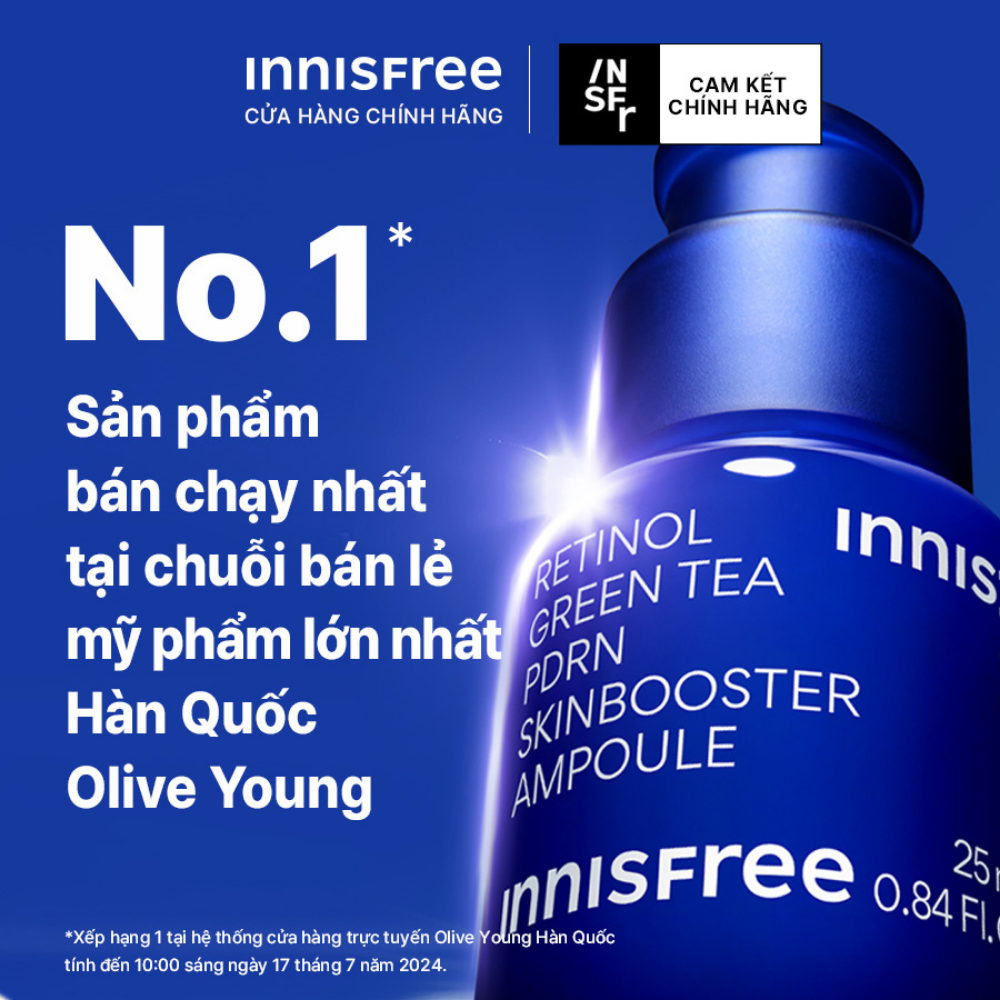 Serum PDRN tế bào gốc trà xanh cho da căng bóng, đàn hồi INNISFREE Retinol Green Tea PDRN Ampoule 40 mL