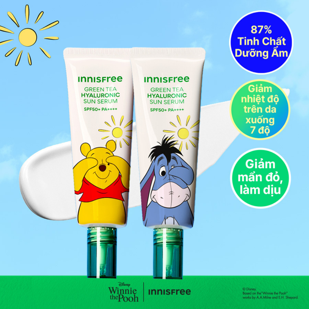 [Phiên bản Disney] Combo 2 Tinh chất chống nắng dưỡng ẩm Trà Xanh INNISFREE Green Tea Hyaluronic Acid Moisture Serum SPF50+ PA++++ 50mL