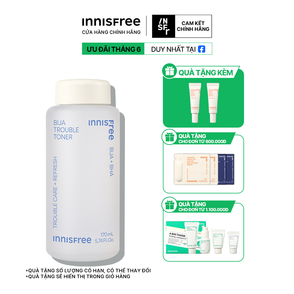 Nước hoa hồng dành cho da mụn innisfree Bija Trouble Toner 170mL
