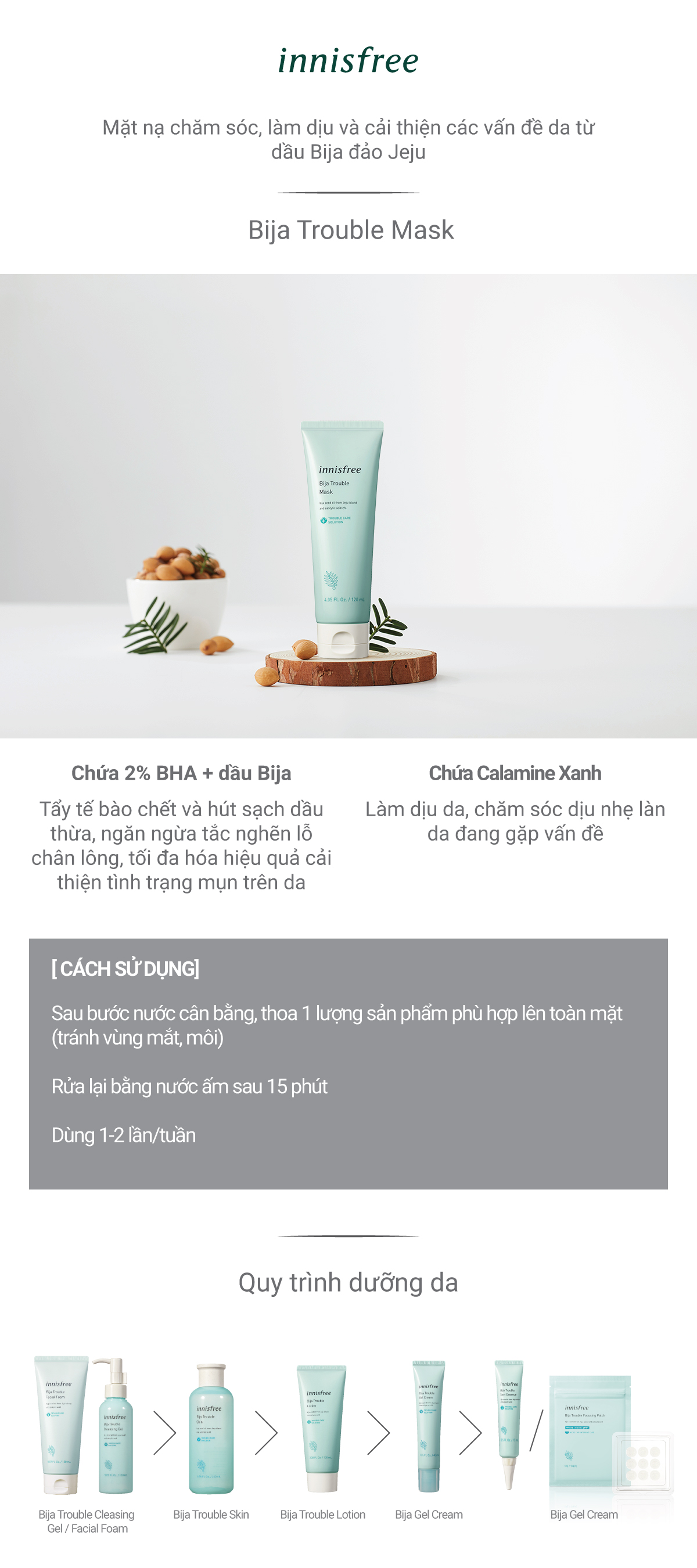 DƯỠNG DAMặt nạ trị mụn từ Bija innisfree Bija Trouble Mask 120ml ㅣ