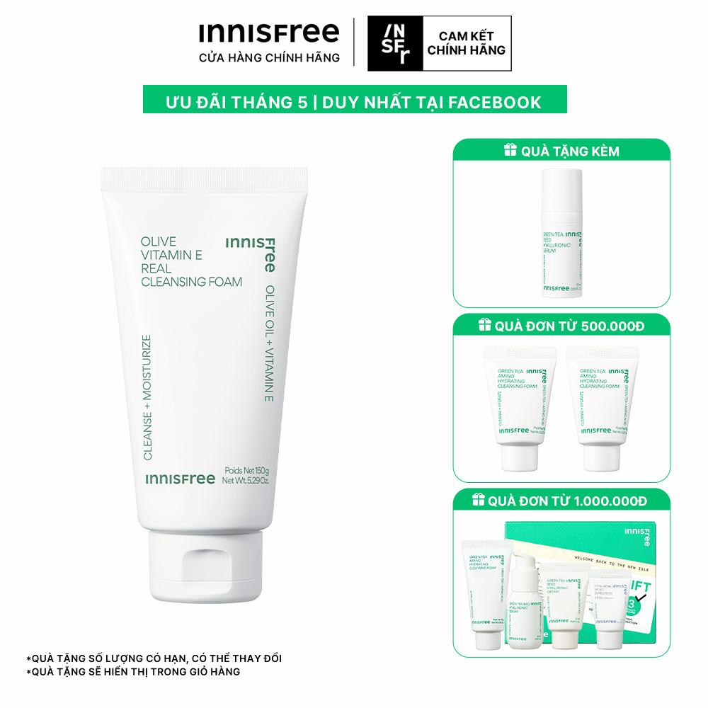 Sữa rửa mặt dưỡng ẩm sâu ô liu vàng innisfree Olive Real Cleansing Foam 150  mL | innisfree Việt Nam