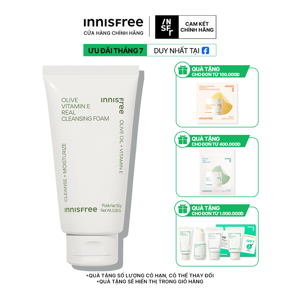 Sữa rửa mặt dưỡng ẩm sâu ô liu vàng innisfree Olive Real Cleansing Foam 150 mL